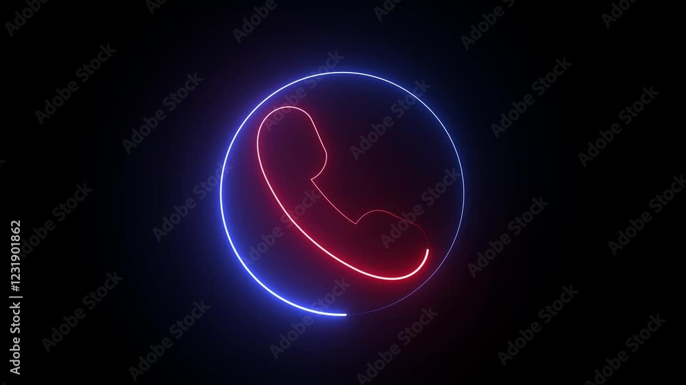 Poster Glowing neon call icon animation on black background. call concept on mobile phone screen animation. 4k motion graphics animation.