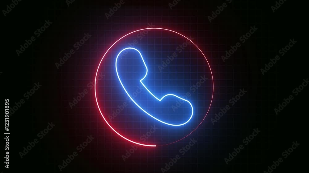 Poster glowing neon call icon animation on black background. call concept on mobile phone screen animation.