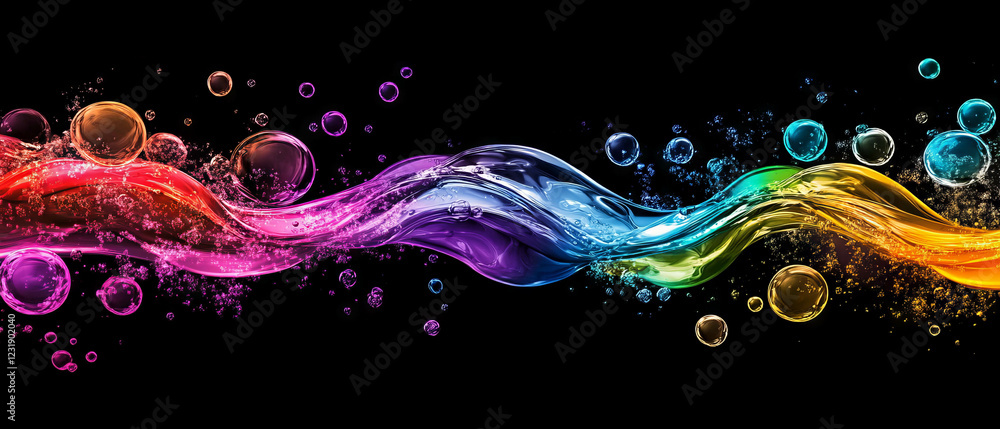 Aufkleber liquid bubbles create vibrant colors in dynamic patterns against a black background