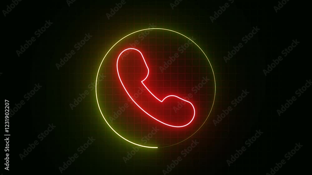 Poster glowing neon call icon animation on black background. call concept on mobile phone screen animation.