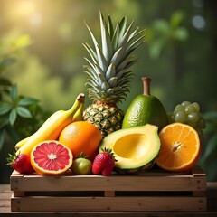 Exquisite Tropical Fruit Display on Wooden Crate