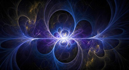 Explosive fractal patterns in radiant blues, purples, and yellows with high contrast, Ai Generated