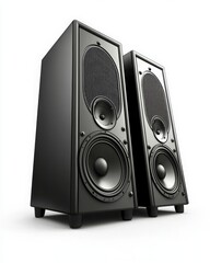 Fototapeta premium Black Stereo Speakers on White Background for Audio Equipment