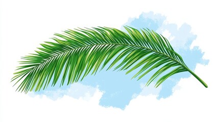 Lush Green Palm Leaf Against Soft Blue Background