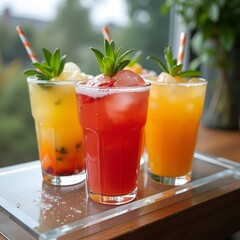 Vibrant Summer Refreshments A Close-Up on Acrylic Box