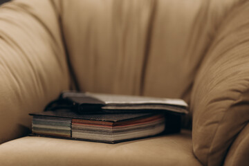 Catalogue of fabrics in a furniture store