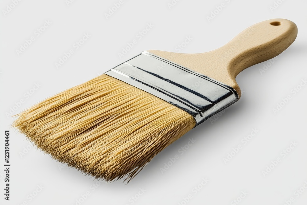Poster Brush with bristles resting on a plain background ready for painting tasks in a workshop or home improvement setting