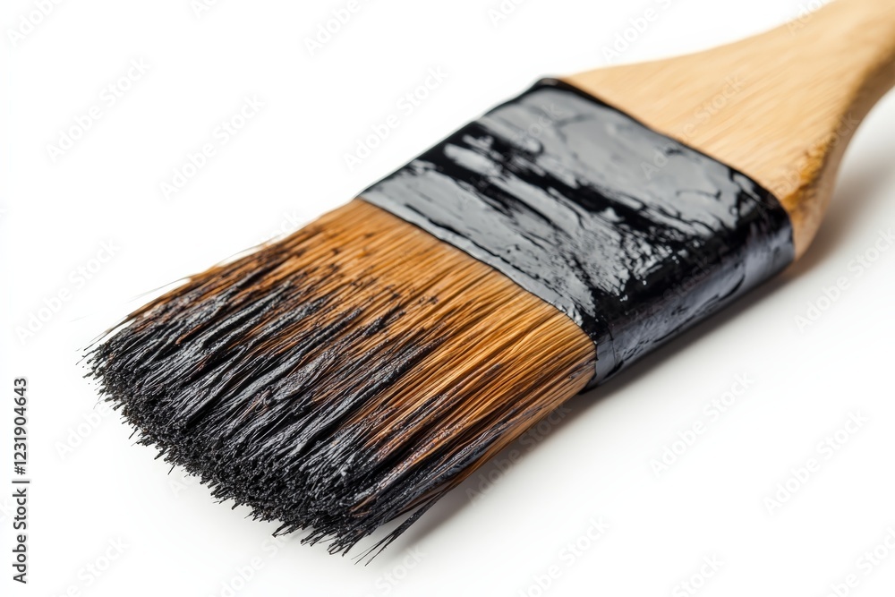 Poster brush with black paint ready for use in a creative project or home improvement task