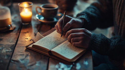 Man Writing in Gratitude Journal at Home
