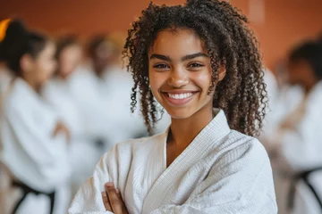  Smiling martial arts student in white gi. © watz
