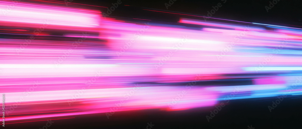 Poster dynamic neon glitch texture with vibrant colors and distorted lines on a dark background