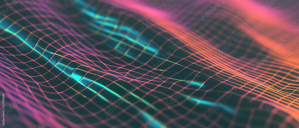 Poster neon grid overlay texture with glowing intersecting lines on black background