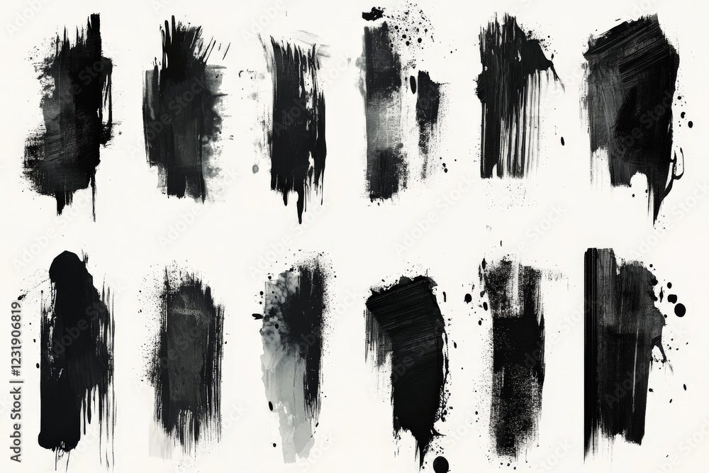 Poster abstract composition of black and grey paint strokes arranged in a creative layout for artistic expr