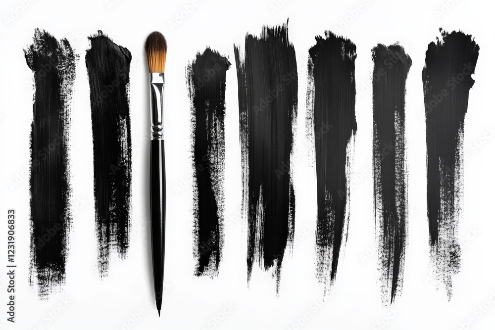 Poster Black brush strokes create abstract art pattern on white background designed for creativity and expression