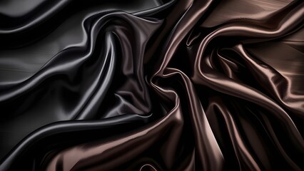 Fototapeta premium Premium silky fabric background in deep brown and black with gentle waves