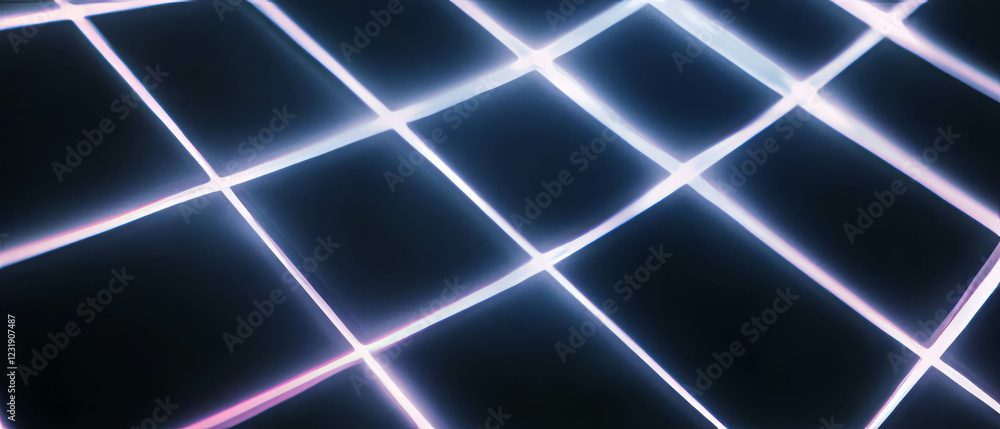 Poster neon square overlay texture with straight lines on black background for digital design