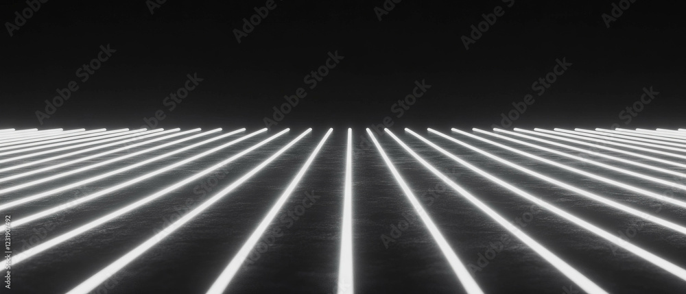 Poster vibrant neon square texture with illuminated lines on a dark background in dynamic arrangement