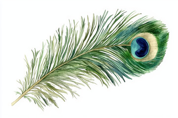Obraz premium Watercolor Peacock Feather: Elegant, detailed depiction of a single, vibrant feather.
