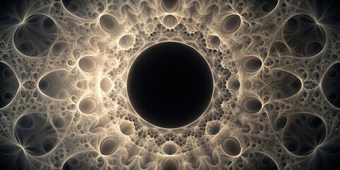 Mysterious void with intricate fractal patterns and a central empty black circle