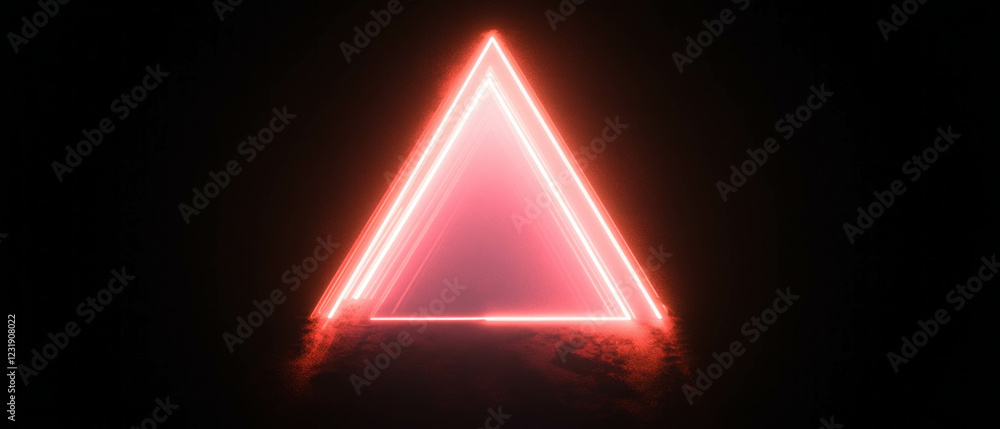 Poster bright neon triangle with sharp angles designed against a deep black background