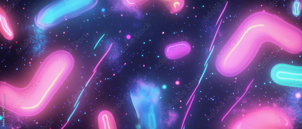 Poster neon abstract shapes create a vibrant artistic expression on dark background