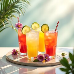 Fototapeta premium Vibrant Summer Bliss Colorful Drinks and Nature Harmony