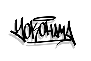 YOKOHAMA city name graffiti calligraphy letters isolated style in black