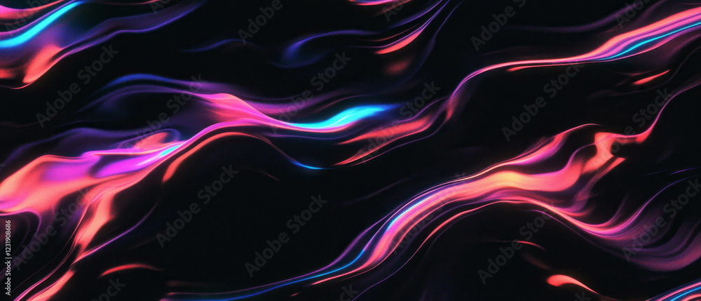 Aufkleber neon overlay texture with dark outlines and vibrant flowing patterns on a black background