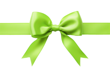 green ribbon bow isolated on white or transparent png