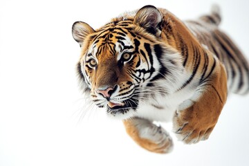 Obraz premium A close-up shot of a tiger's face looking directly at the camera, with its eyes and whiskers prominent