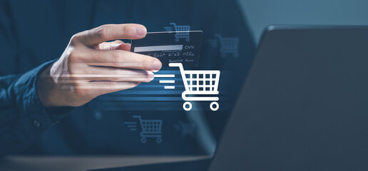 E-commerce service store. client purchase shopping online retail store.