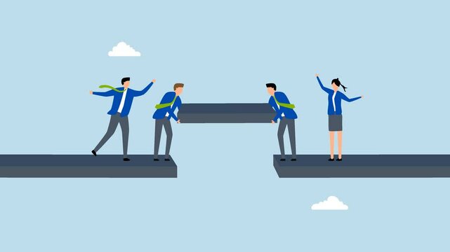 Build business bridge connect path together, 4k animation of professionals collaborate to create the pathway for connection. 