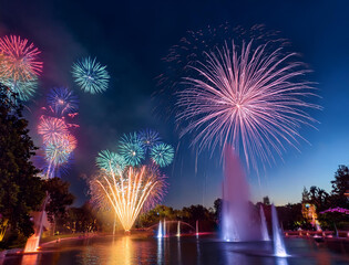Generated image　花火と噴水のイルミネーション