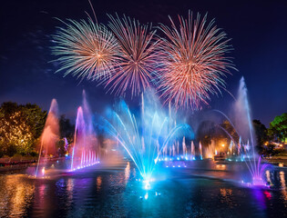 Generated image　花火と噴水のイルミネーション