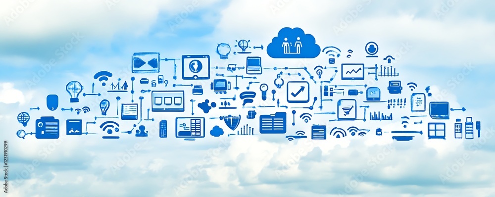 Poster cloud computing network: interconnected devices and data flow