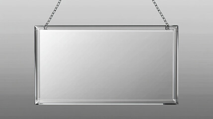 Acrylic poster, blank glass frame hang on wall isolated on transparent background. Empty photo frame template, rectangular name plate, plexiglass banner, holder mockup Realistic 3d vector illustration