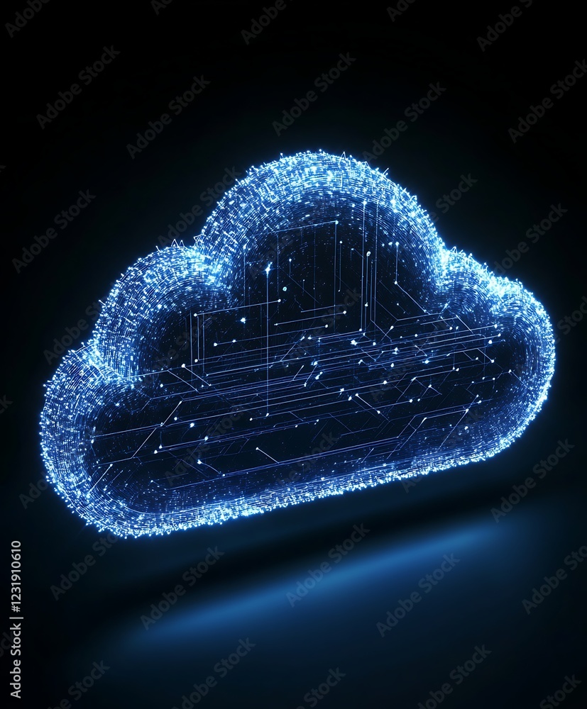 Aufkleber abstract glowing cloud with circuitry, representing digital cloud computing