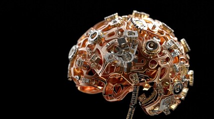 Intricate Digital Brain Sculpture with Mechanical Components