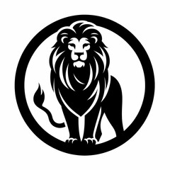 Minimalist black lion silhouette with detailed mane and muscular body