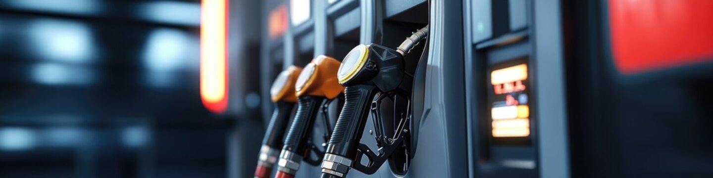 Row of gas pumps at a gas station
