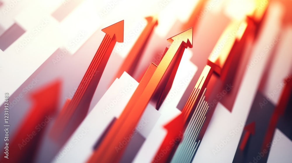 Aufkleber A D-rendered stock market chart with arrows pointing upward and downward, symbolizing the highs and lows of market trends, isolated on a white background.