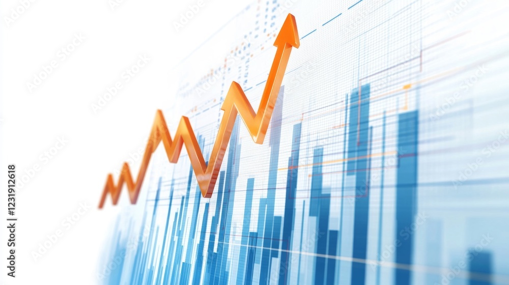 Poster a d-rendered stock market chart with arrows pointing upward and downward, symbolizing the highs and 