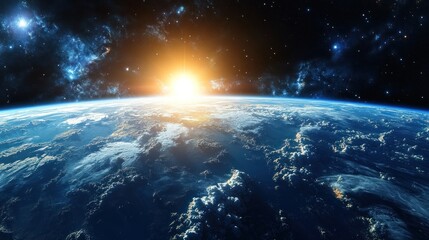 Fototapeta premium Sunrise Earth space view nebula background