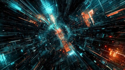 Fototapeta premium Futuristic Digital Landscape with Vibrant Data Streams and Patterns