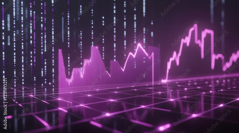 Leinwandbilder a d financial chart with rising columns and a glowing trendline, placed over a sleek digital grid wi