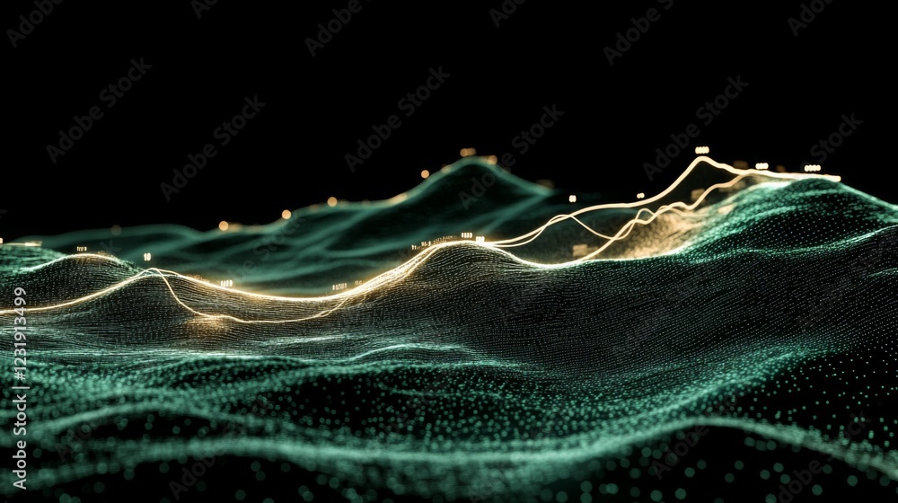 Fototapete a d financial line graph with smooth, curving lines connecting glowing points, showing a steady upwa