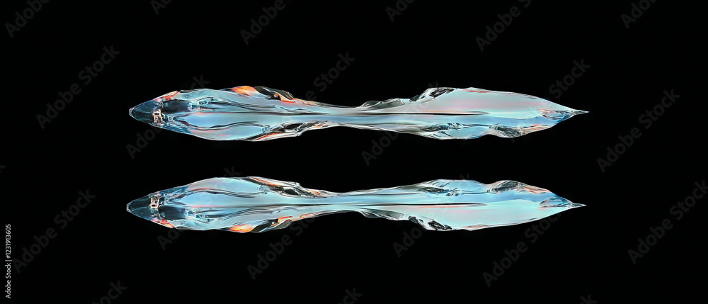 Poster reflections creating abstract distorted shapes in a black background texture