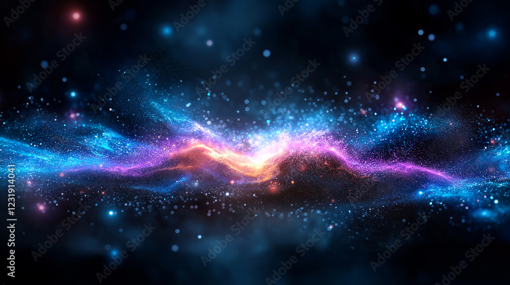 Poster exploring the intricate patterns of neurons in the brain amidst a vibrant cosmic background