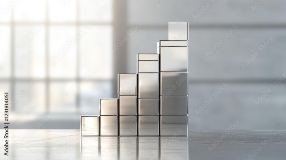 Aufkleber a d stacked bar chart with metallic bars in ascending order, placed on a reflective surface, highlig