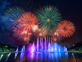 Generated image　花火と噴水のイルミネーション